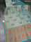 Banarasi silk saree teal blue with position prints and printed border