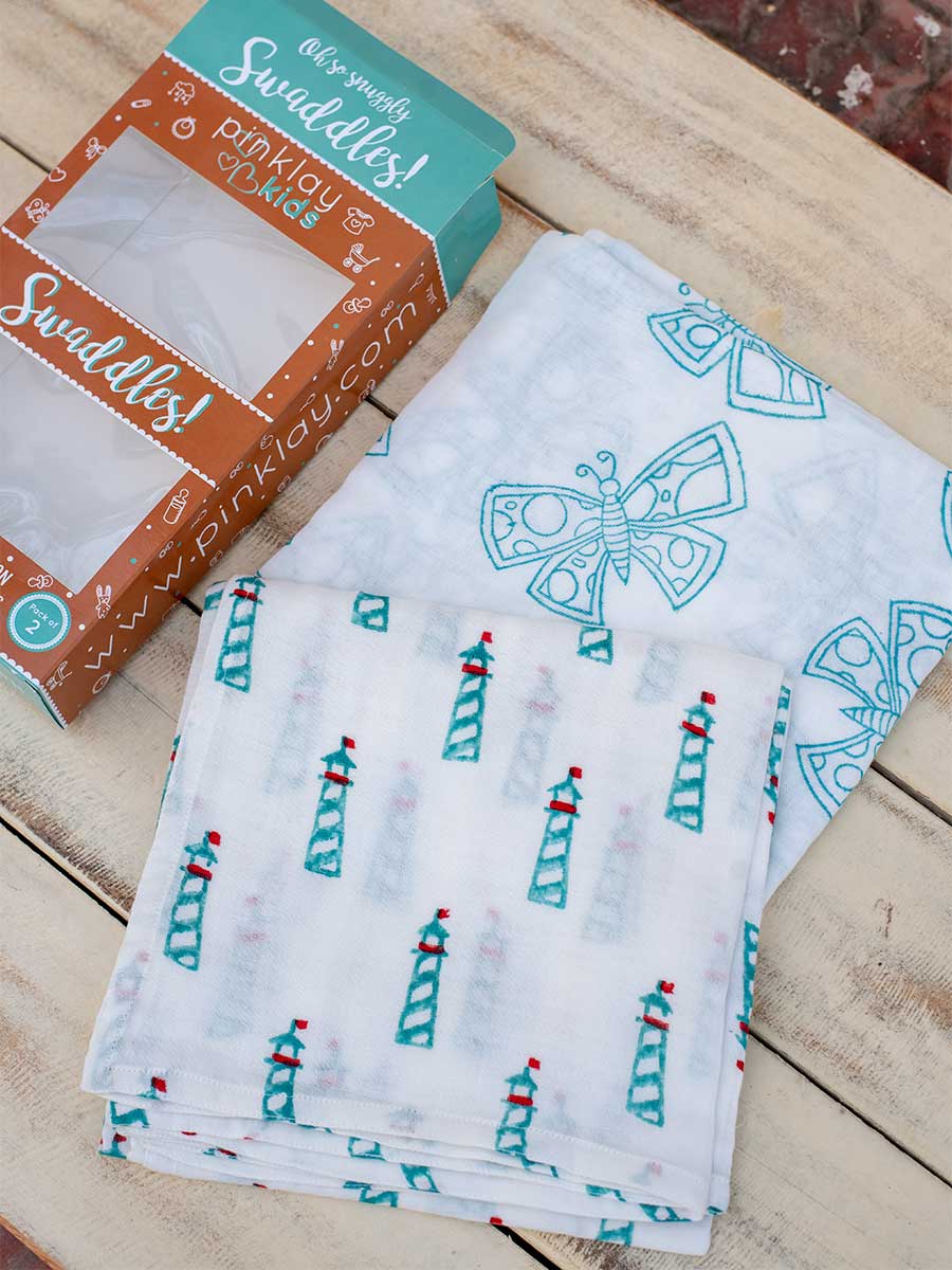 Set of 2 - Butterfly Garden Organic Cotton Muslin Swaddles