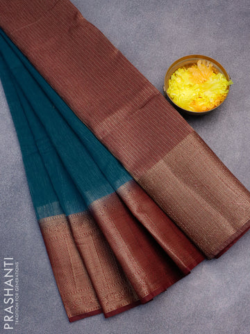 Banarasi semi matka saree peacock blue and dark magenta pink with plain body and antique zari border