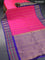 Pure gadwal silk saree dual shade of pinkish orange and blue with zari woven buttas and temple design zari border