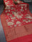 Banarasi tussar silk saree red with allover floral digital prints and banarasi style border