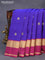 Pure kanchipuram silk saree blue and magenta pink with zari woven buttas and rettapet zari woven border