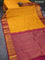 Pure kanchipuram silk saree mustard yellow and dark pink with allover zari woven butta weaves and zari woven korvai border