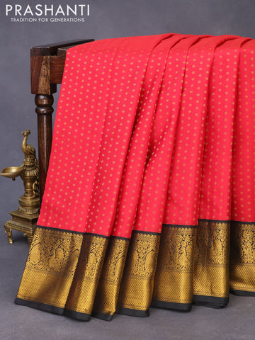 Pure kanchipuram silk saree red and black with allover zari woven butta weaves and zari woven korvai border