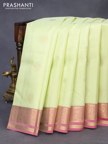 Pure kanchipuram silk saree pista green and pink with zari woven buttas and zari woven border