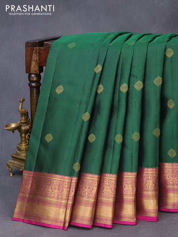 Pure kanchipuram silk saree green and magenta pink with zari woven buttas and zari woven border