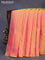 Pure kanchipuram silk saree dual shade of yellowish pink and teal blue with allover zari weaves in borderless style