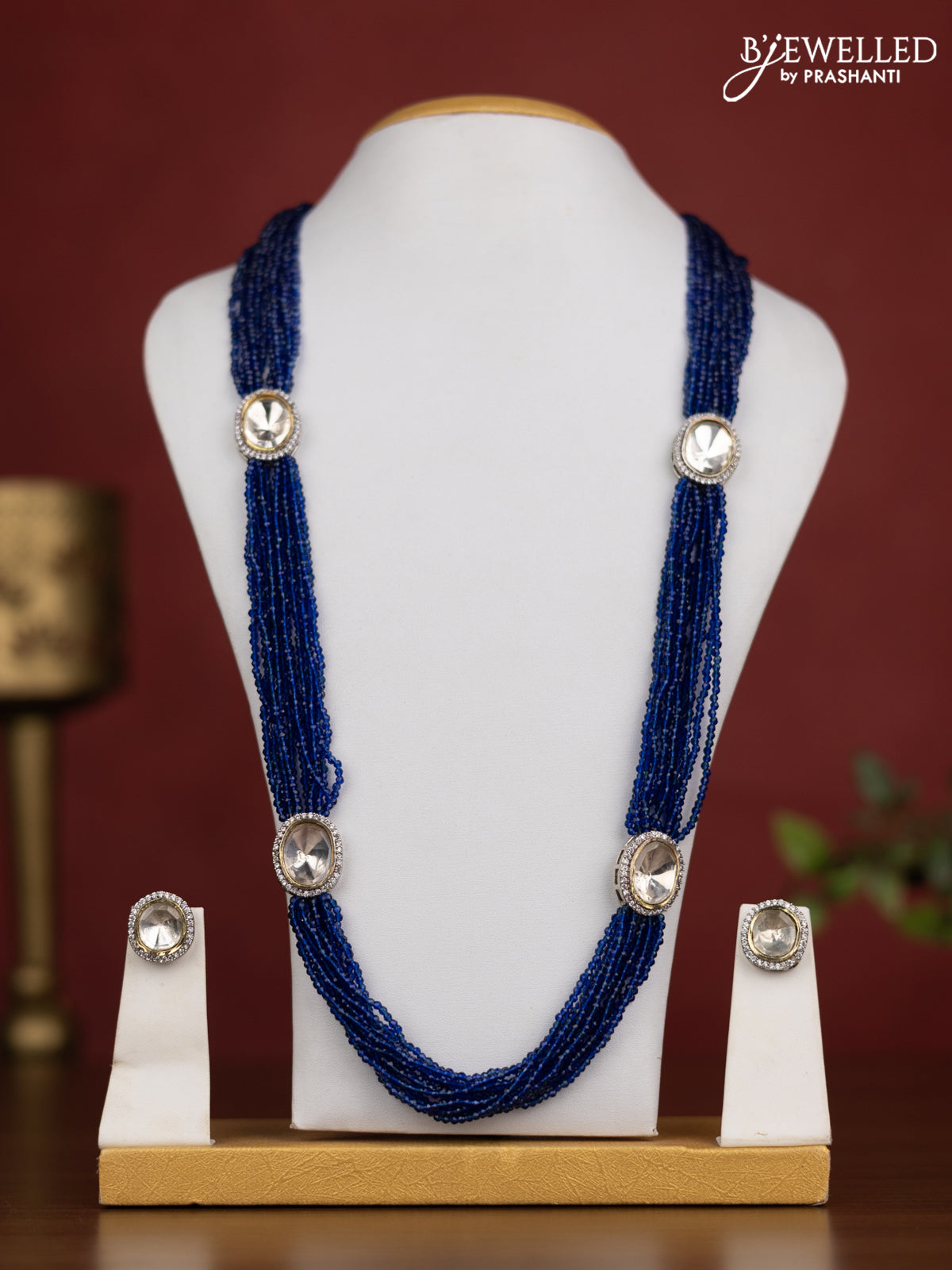 Jaipur crystal dark blue and cz stone necklace with earrings