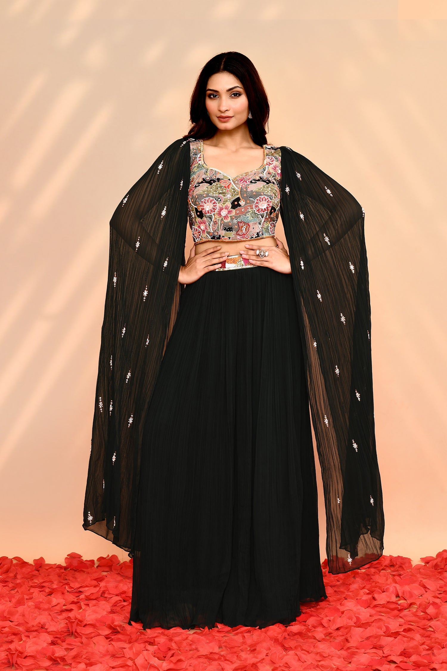 Black Chinon Georgette Indo-Western Set