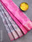 Banarasi semi tussar saree pastel grey and pink with allover ikat weaves and silver zari woven border