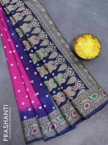 Bandhani saree pink and blue with allover bandhani prints and banarasi style border