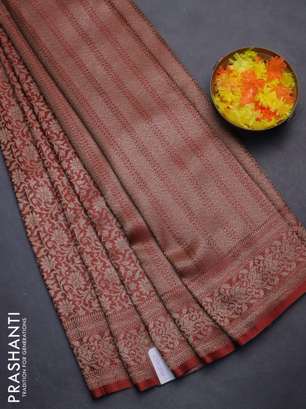 Banarasi semi crepe saree rust shade with allover thread & zari woven brocade weaves and woven border