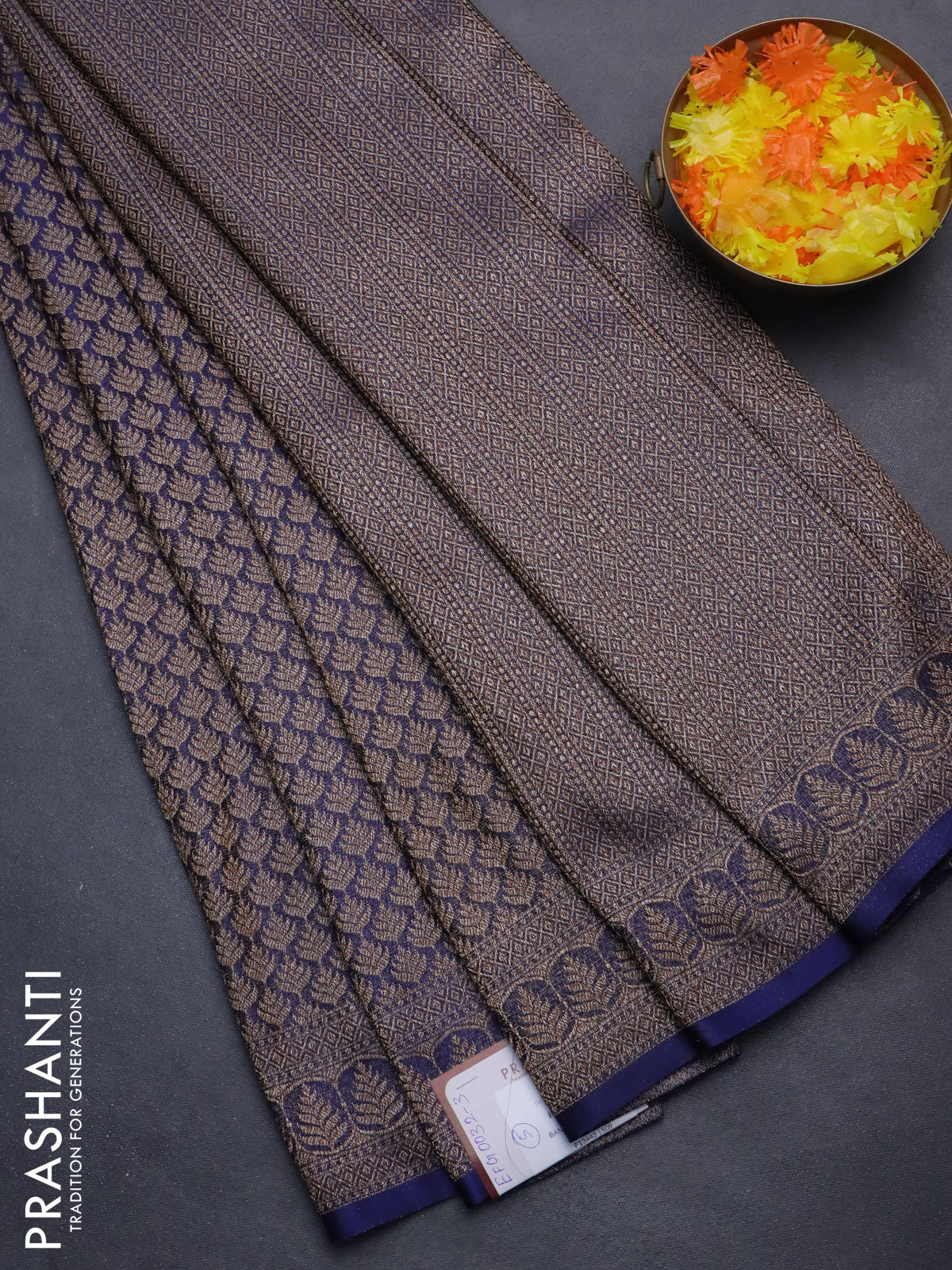 Banarasi semi crepe saree blue with allover thread & zari woven brocade weaves and woven border