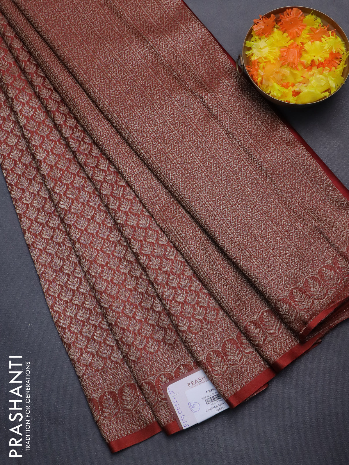 Banarasi semi crepe saree brown with allover thread & zari woven brocade weaves and woven border