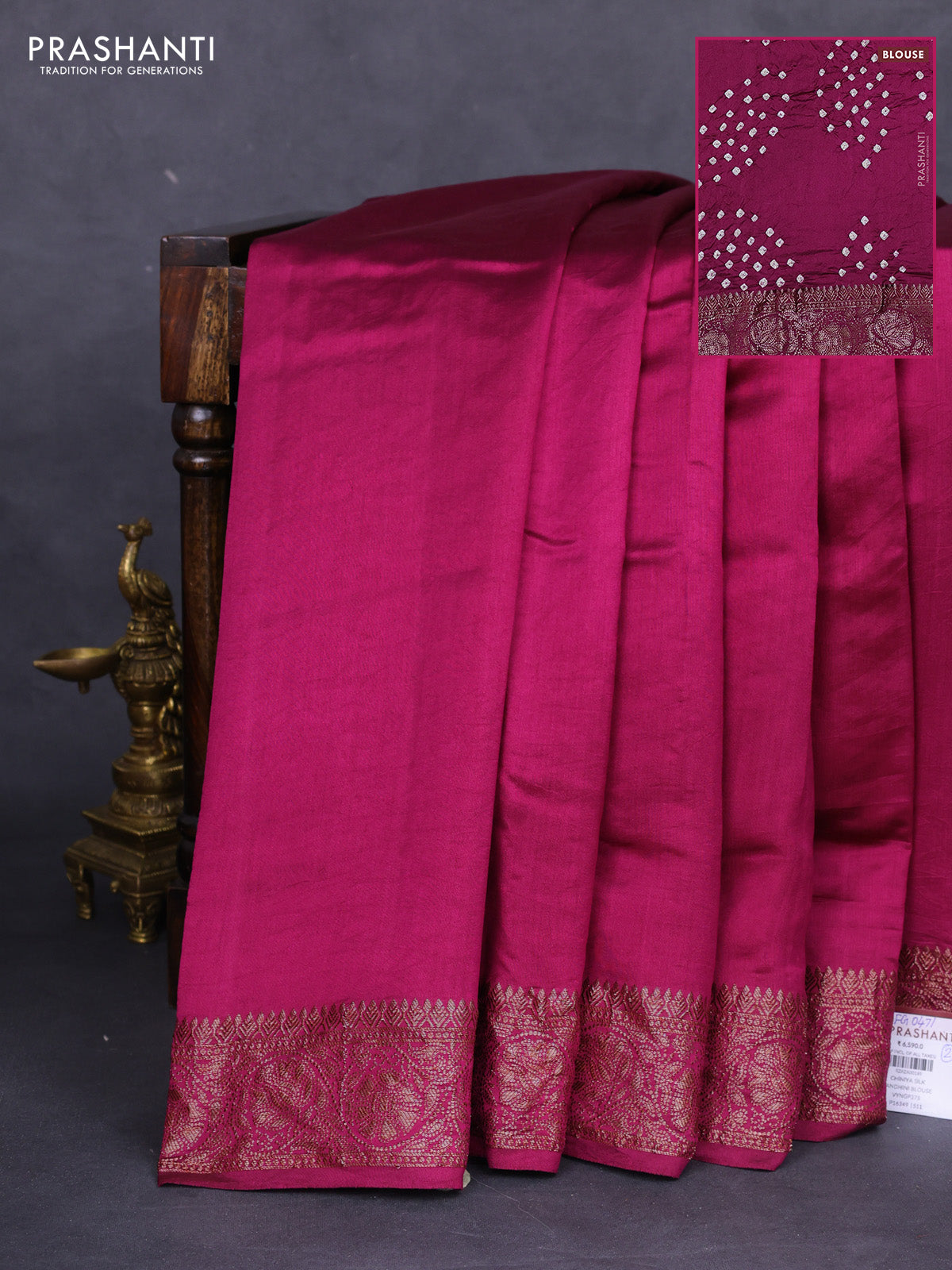 Chiniya silk saree wine shade with plain body and woven border