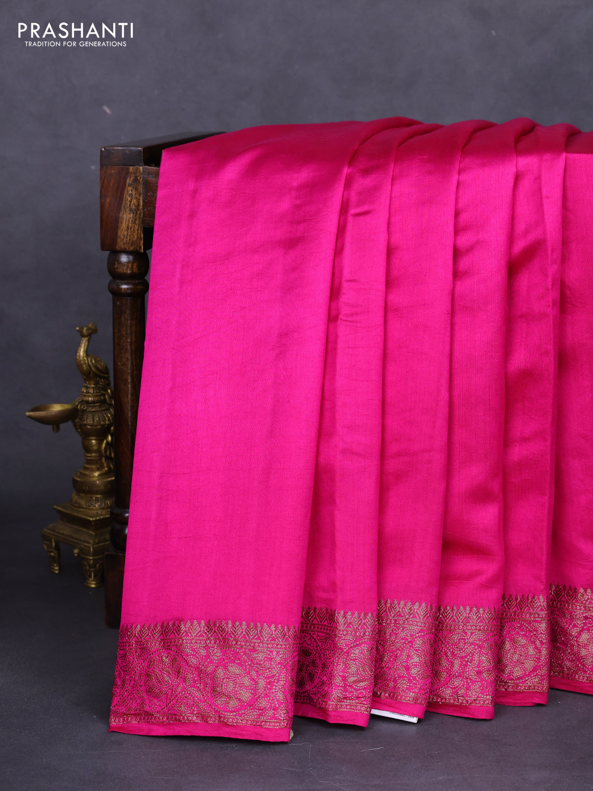 Chiniya silk saree pink with plain body and woven border