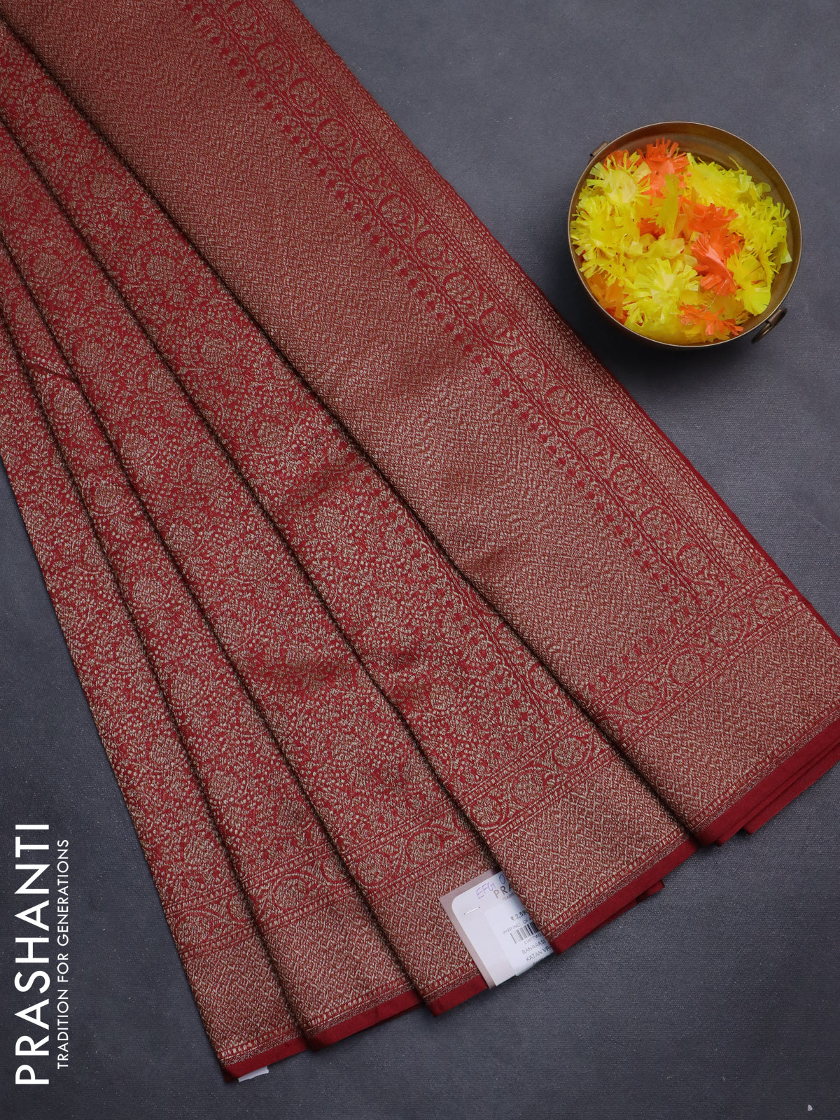 Banarasi semi silk saree maroon with allover thread & zari weaves and woven border