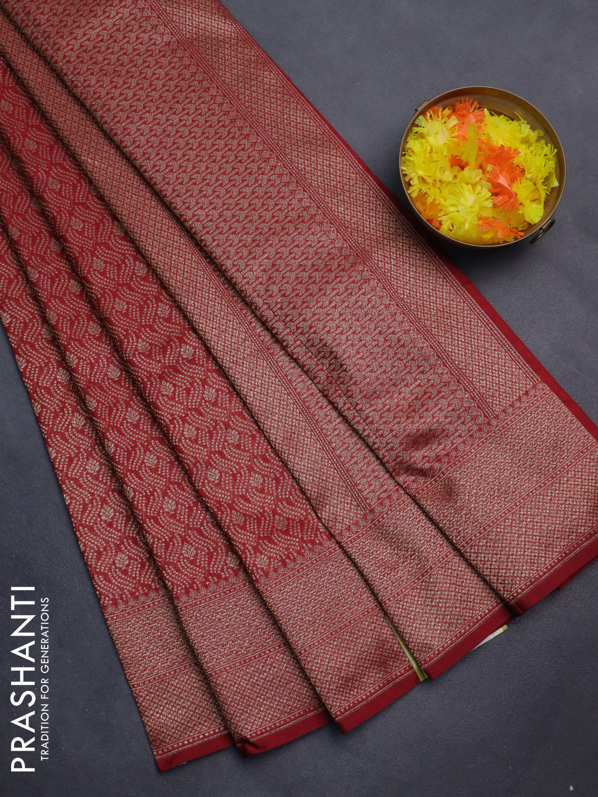 Banarasi semi silk saree maroon with allover thread & zari weaves and woven border