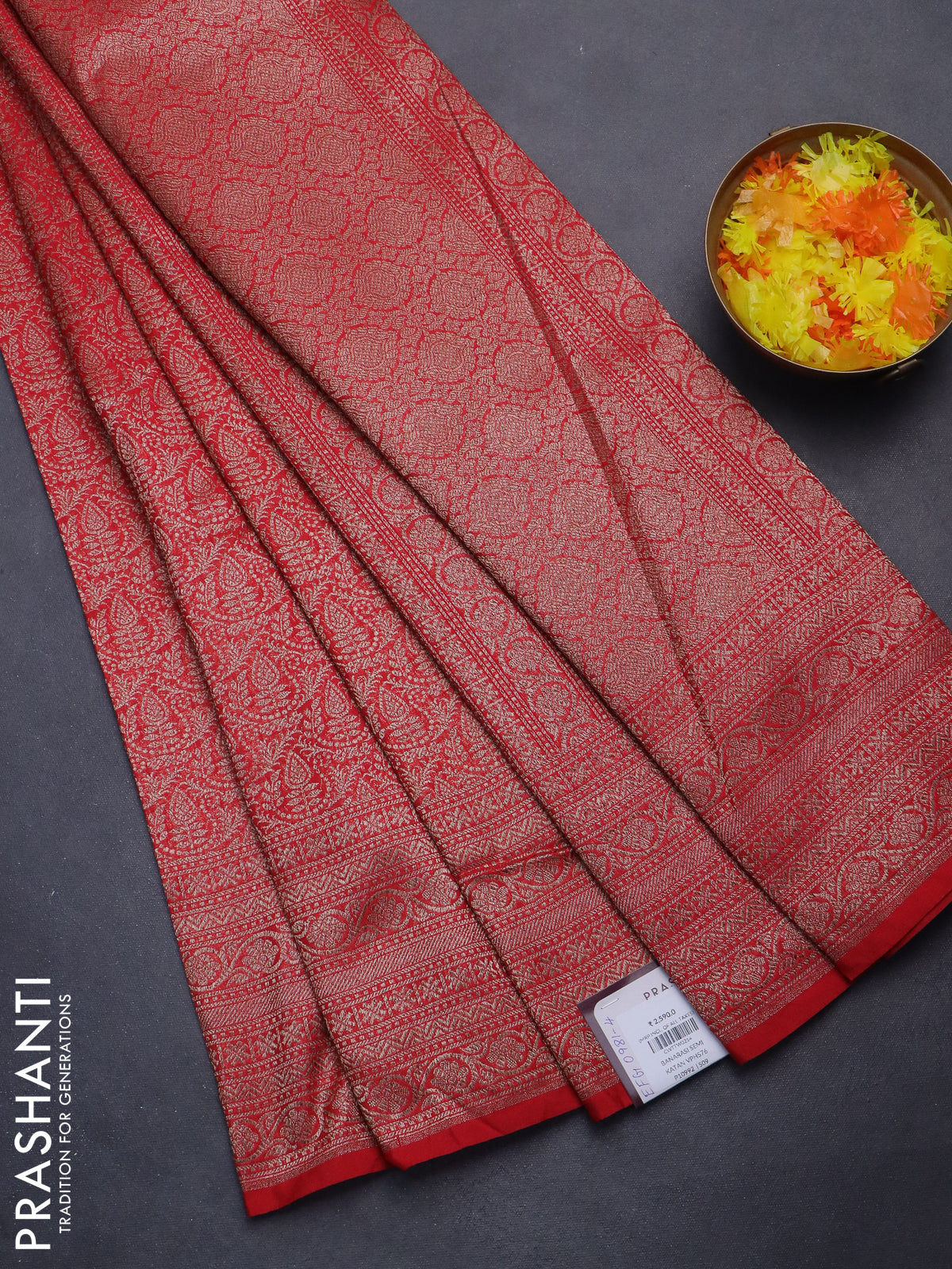 Banarasi semi silk saree red with allover thread & zari woven butta weaves and woven border