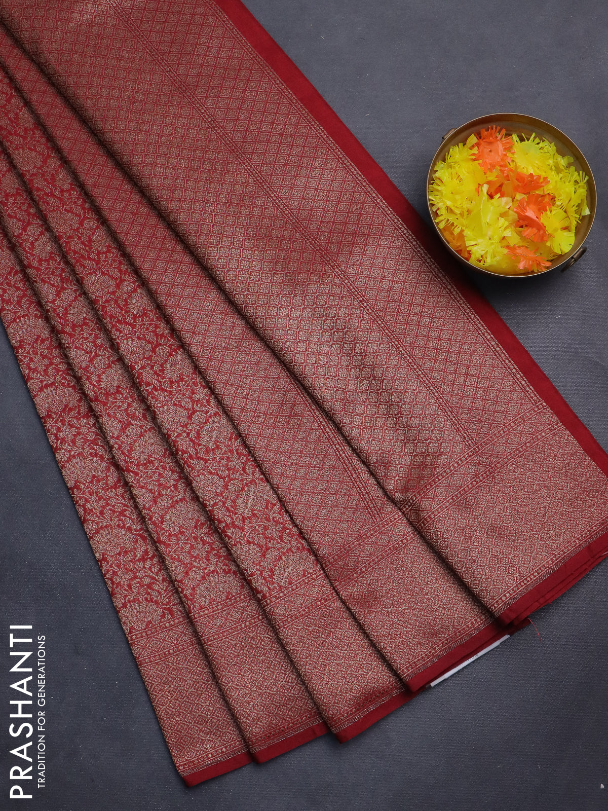 Banarasi semi silk saree maroon with allover thread & zari weaves and woven border