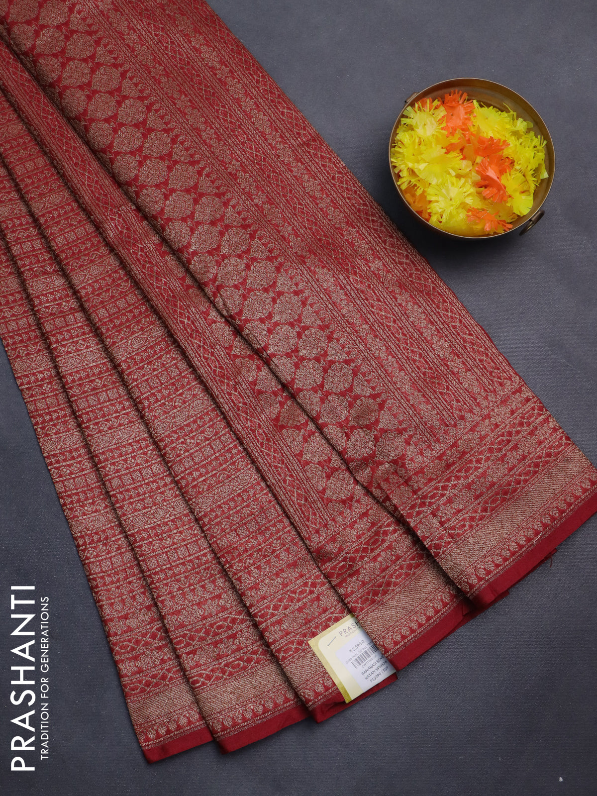 Banarasi semi silk saree maroon with allover thread & zari weaves and woven border