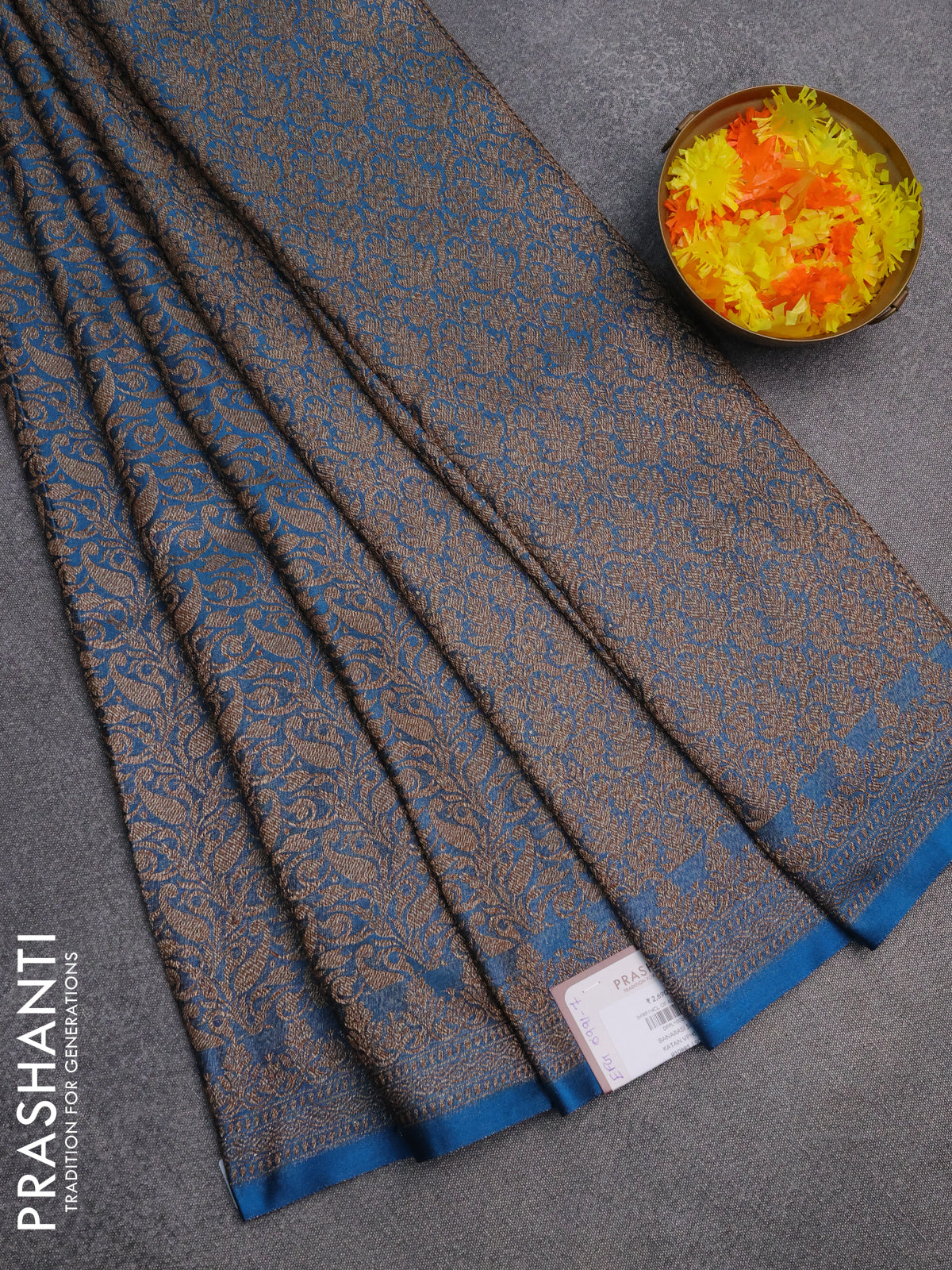 Banarasi semi silk saree cs blue with allover thread & zari weaves and woven border