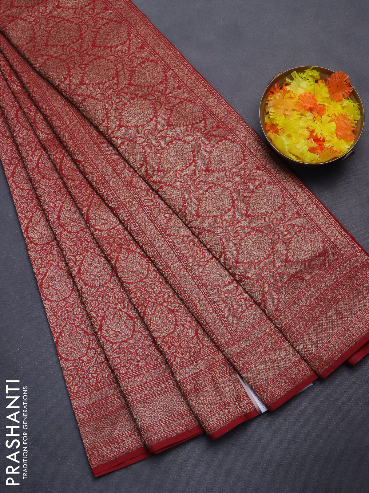 Banarasi semi silk saree maroon with allover thread & zari weaves and woven border
