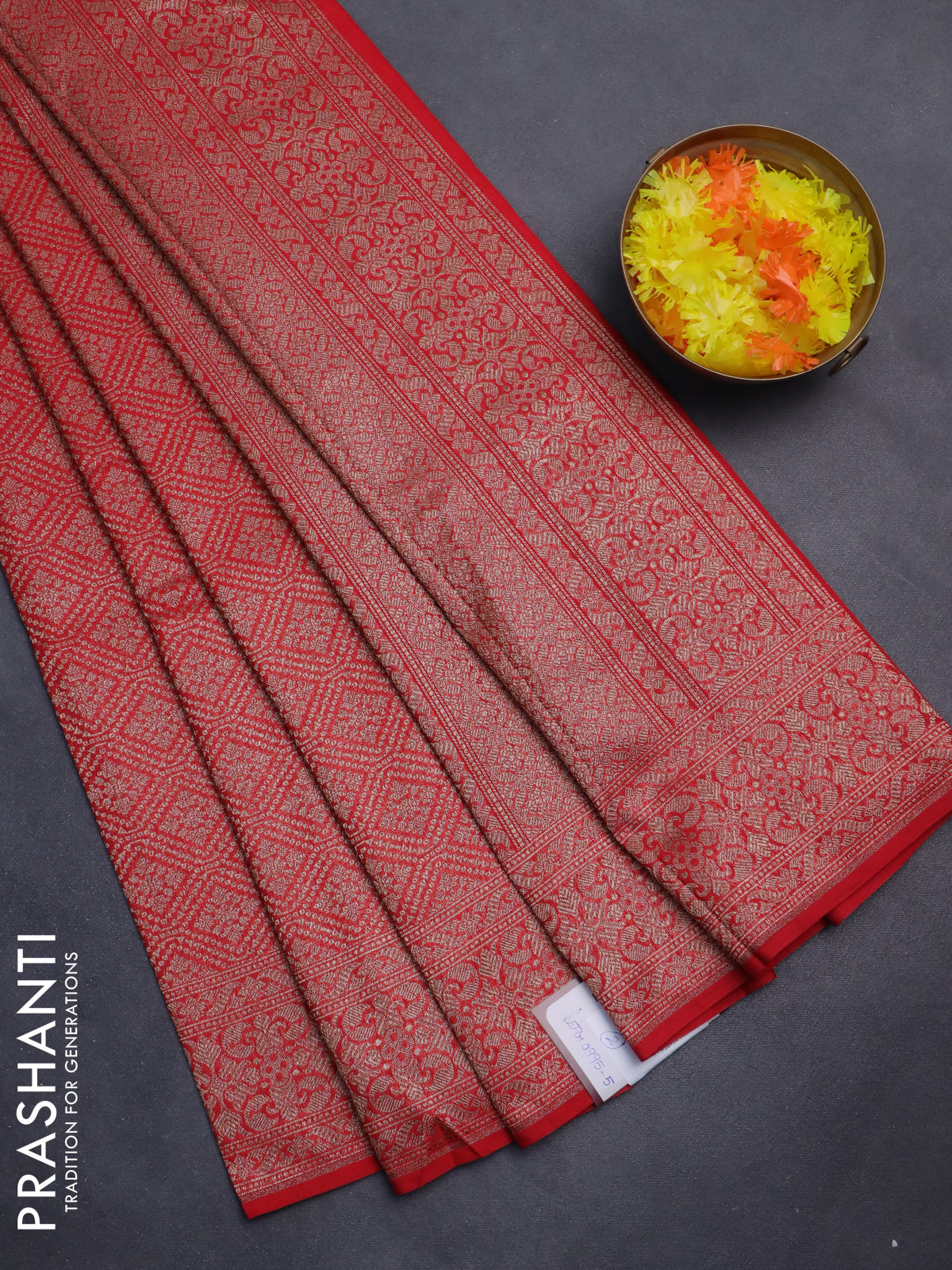 Banarasi semi silk saree red with allover thread & zari weaves and woven border