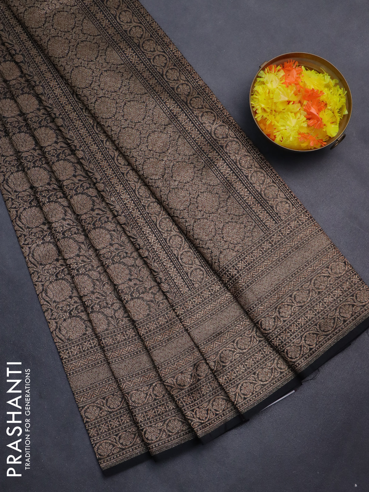 Banarasi semi silk saree black with allover thread & zari weaves and woven border