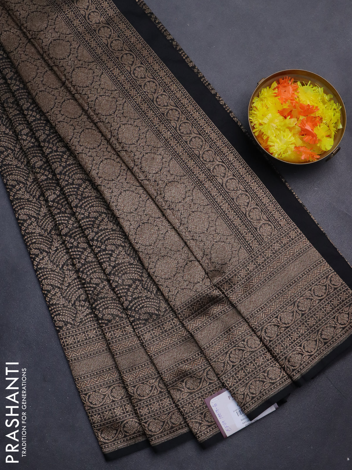 Banarasi semi silk saree black with allover thread & zari weaves and woven border