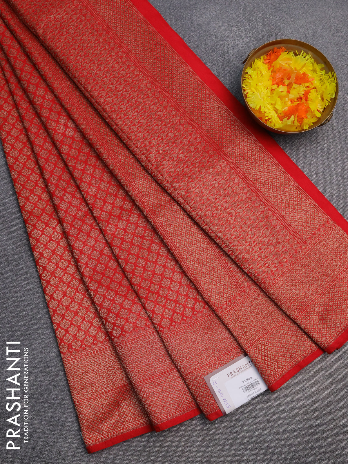 Banarasi semi silk saree red with allover thread & zari weaves and woven border