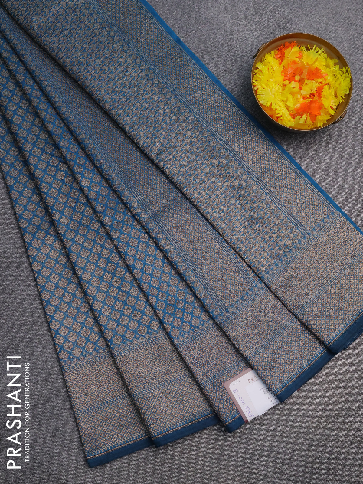 Banarasi semi silk saree cs blue with allover thread & zari weaves and woven border