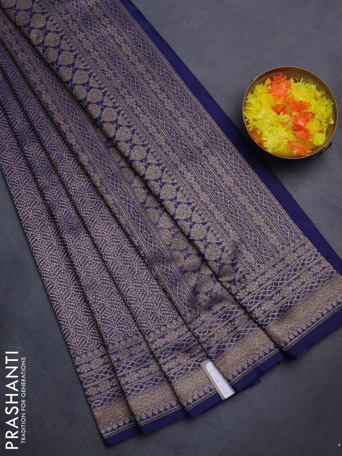Banarasi semi silk saree blue with allover thread & zari weaves and woven border