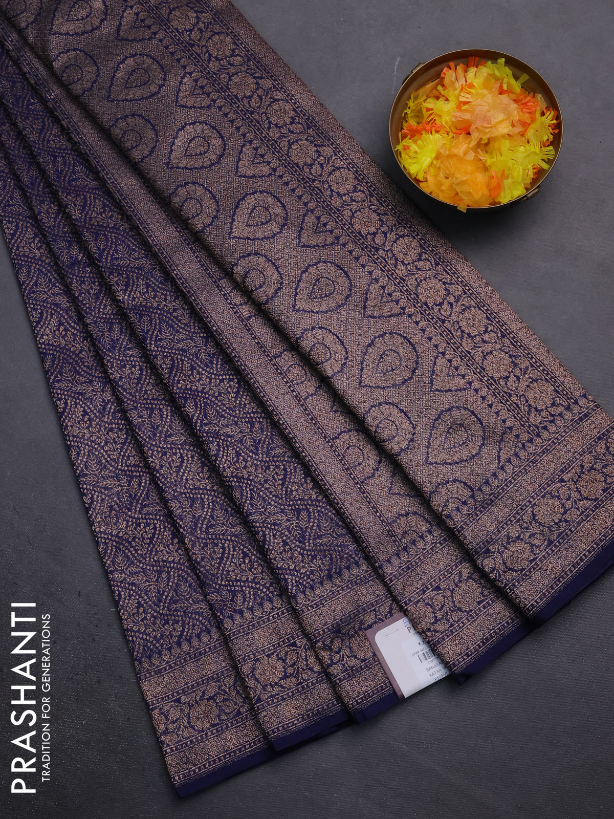 Banarasi semi silk saree blue with allover thread & zari weaves and woven border