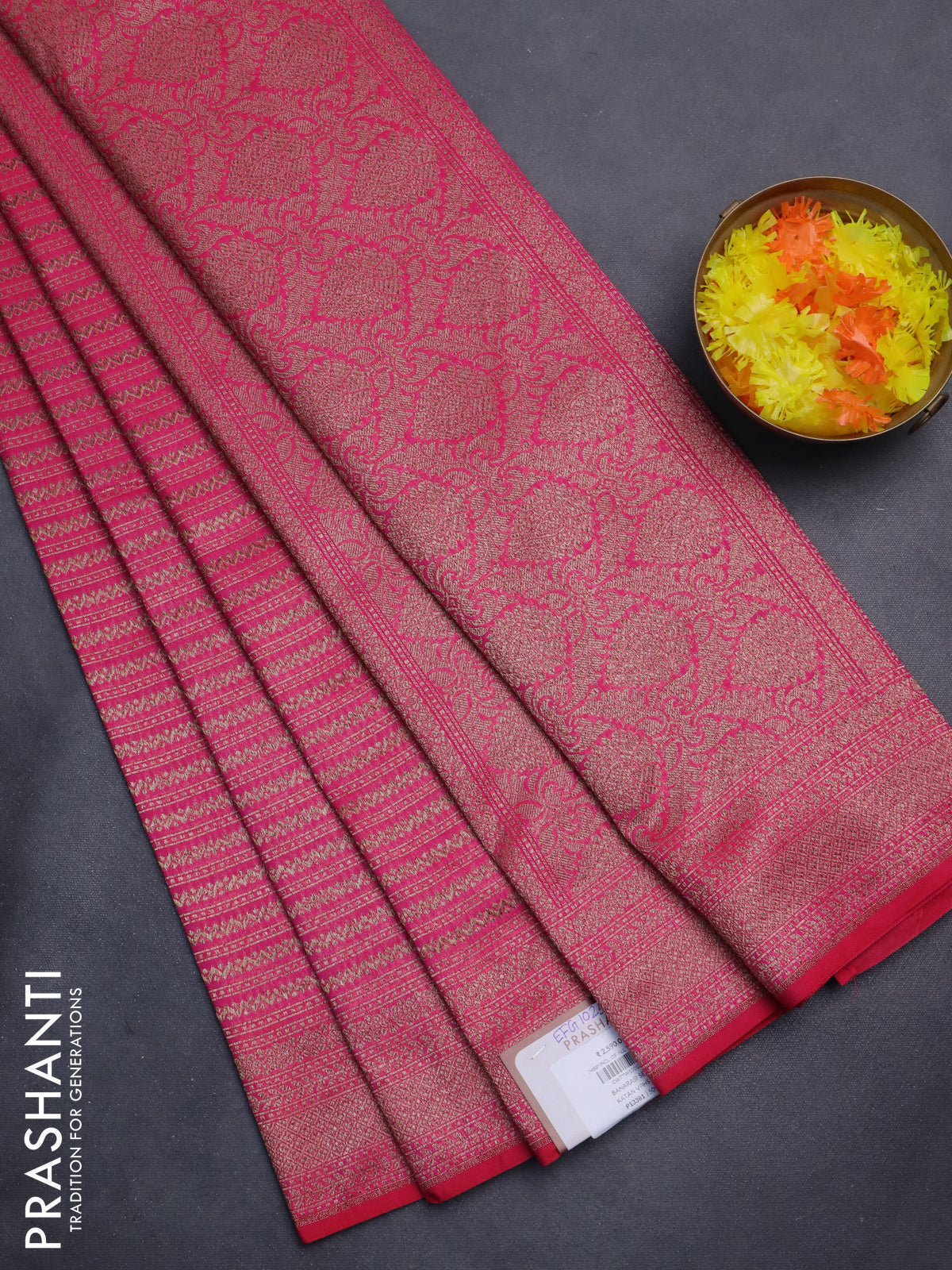 Banarasi semi silk saree pink with allover thread & zari weaves and woven border