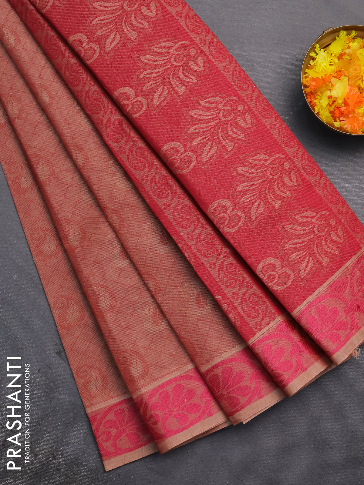 Coimbatore cotton saree maroon and pink with allover self emboss and thread woven border