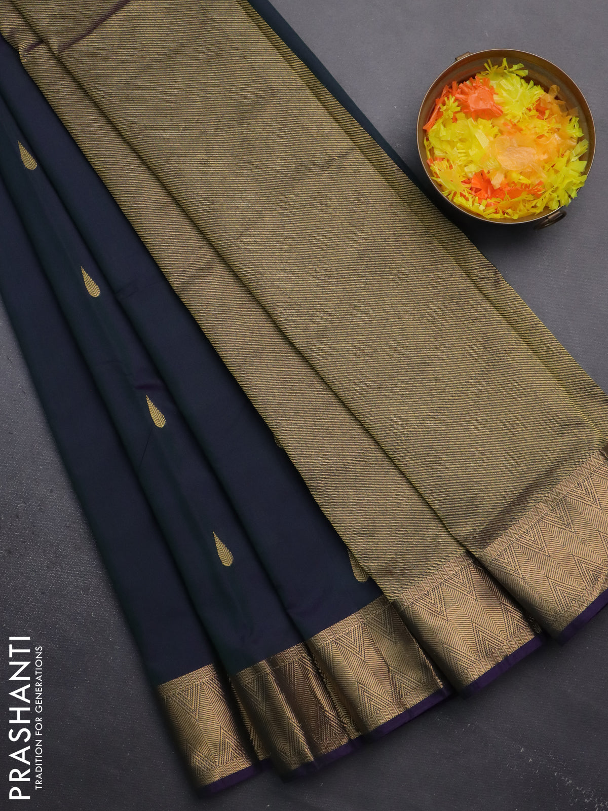 Arani semi silk saree dual shade of greenish violet with zari woven thilak buttas and zari woven border