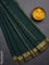 Arani semi silk saree bottle green and dark mustard with plain body and zari woven simple border