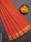 Arani semi silk saree orange and dual shade of yellow with plain body and zari woven simple border