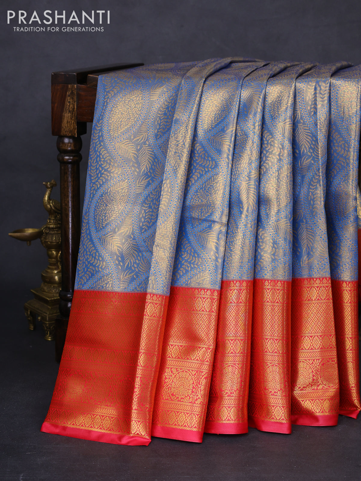 Bangalori tissue silk saree dual shae of blue and pink with allover zari woven brocade weaves and long zari woven border