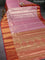 Bangalori tissue silk saree light pink and red with allover zari woven brocade weaves and long zari woven border