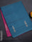 Banana pith saree teal blue and light pink with thread woven buttas in borderless style