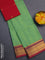 Chettinad cotton saree light green and red with plain body and zari woven border