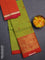 Chettinad cotton saree lime green and red with thread woven buttas and zari woven border