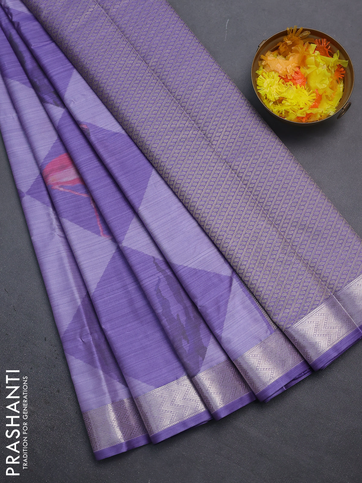 Bangalori semi silk saree lavender with allover ikat weaves and zari woven border