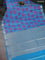 Bangalori semi silk saree teal blue and pink with allover elephant ikat butta weaves and zari woven border