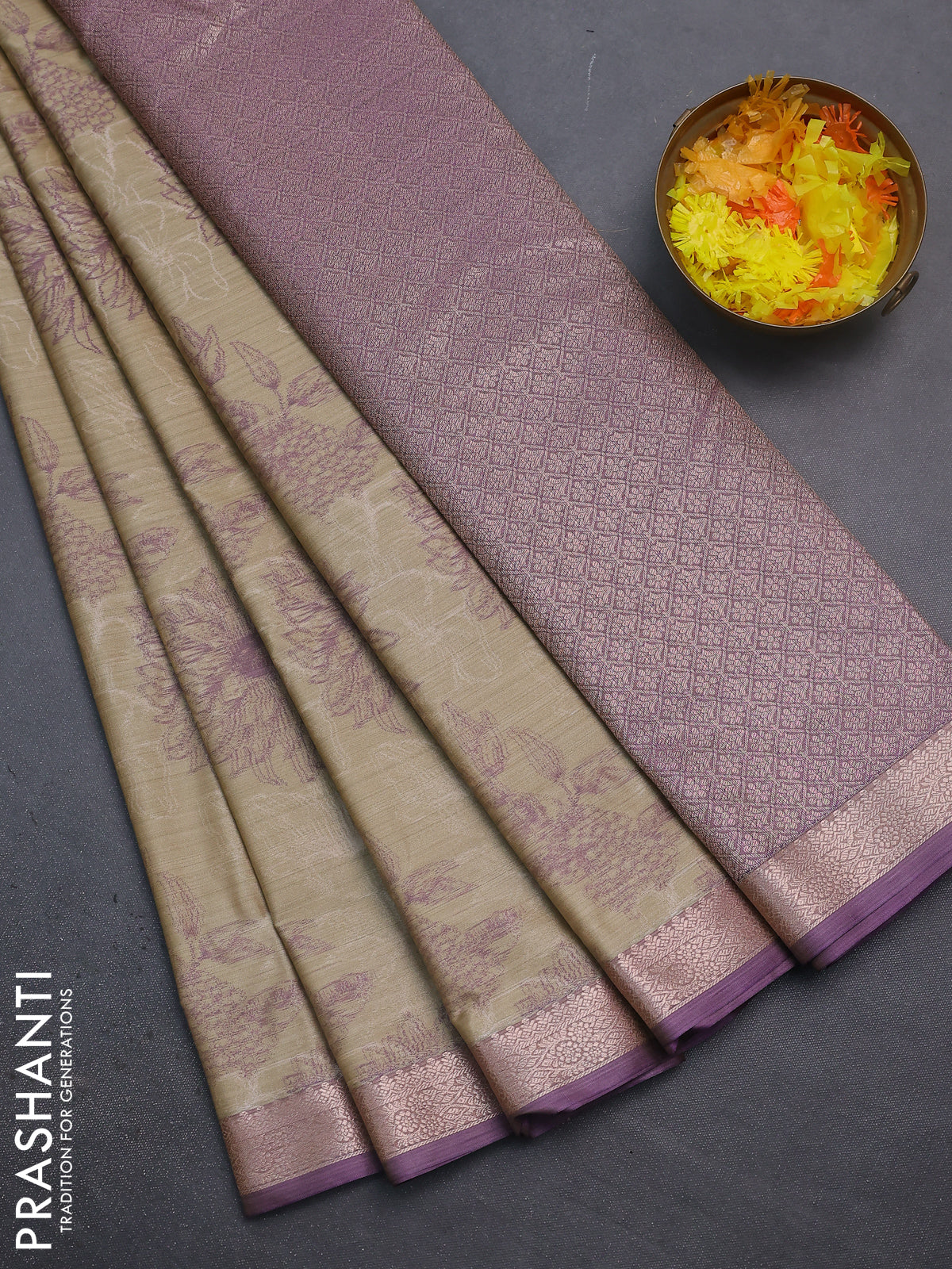 Bangalori semi silk saree elaichi green and violet with allover ikat weaves and zari woven border
