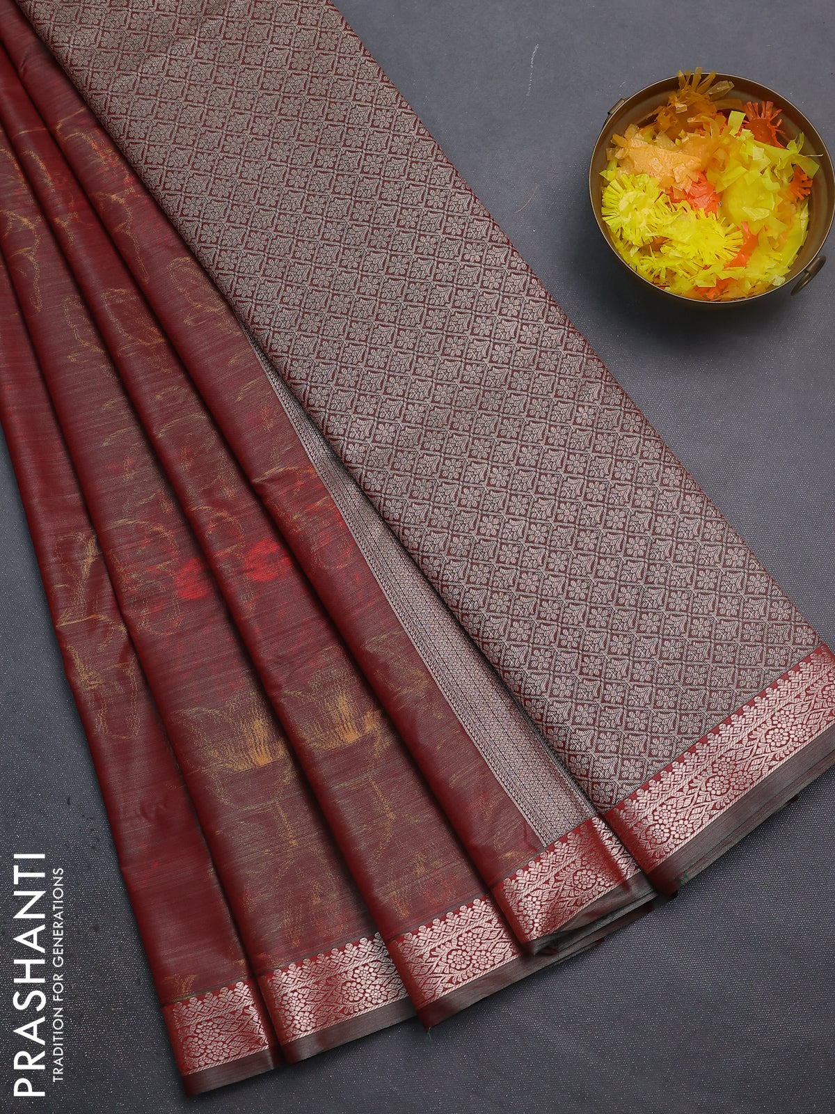 Bangalori semi silk saree dual shade of maroon with allover ikat weaves and zari woven border
