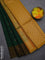 Kora silk cotton saree dark green and mustard yellow with allover thread & zari buttas and zari woven butta border