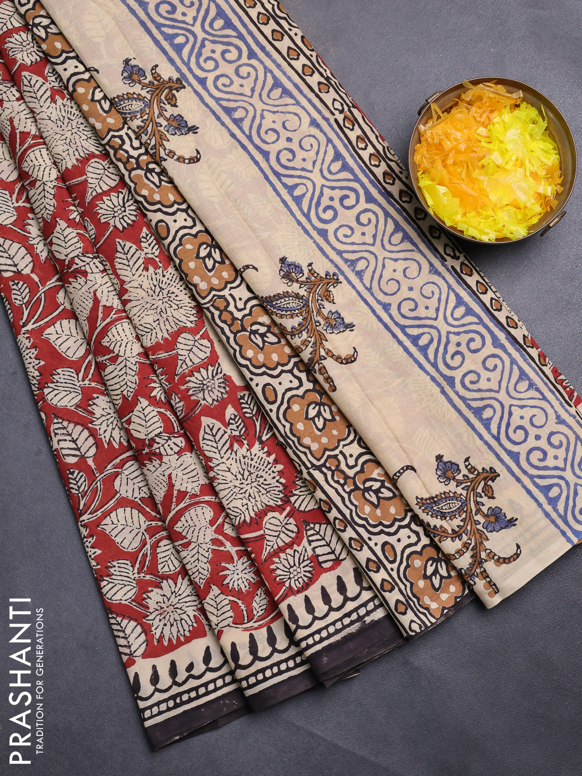 Jaipur cotton saree maroon and black with allover kalamkari prints and printed border